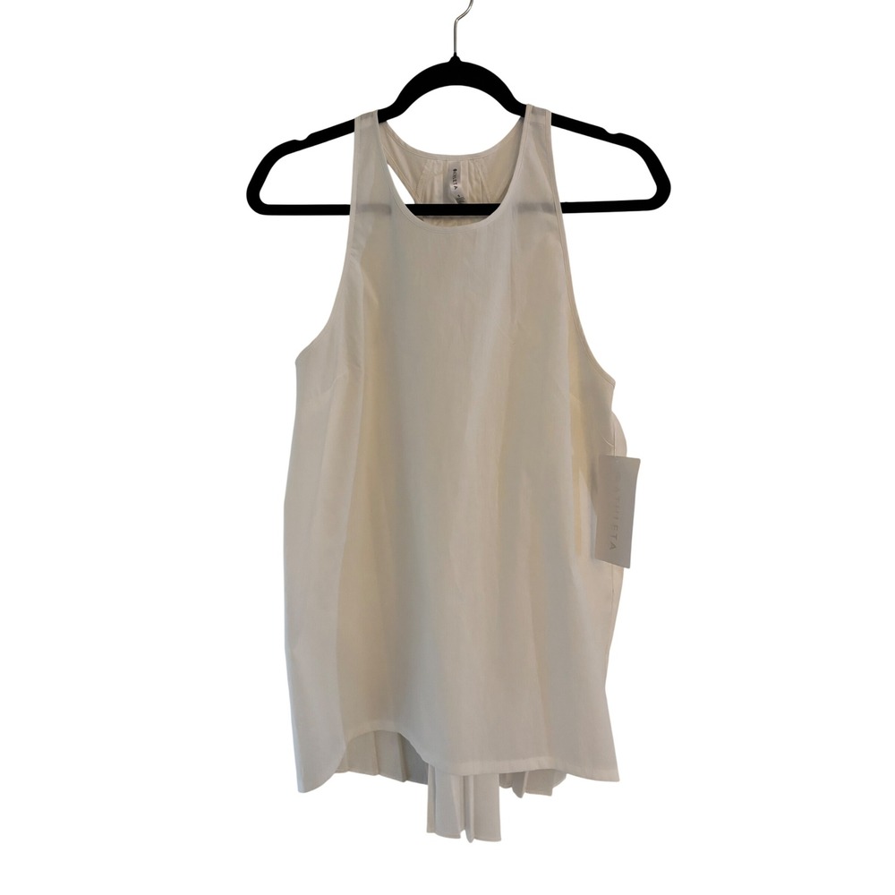 NWT Athleta Sojourn Tank Top Bright White Pleated Back Racerback Small